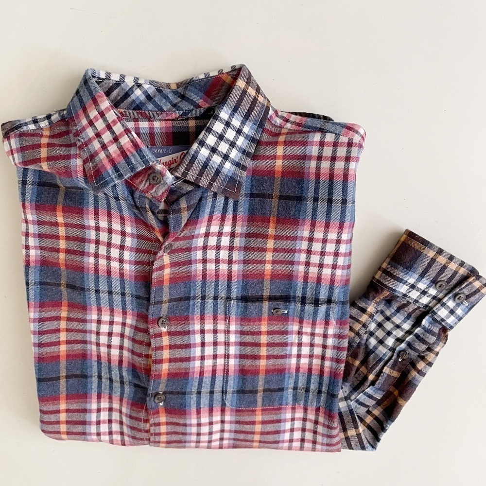 Johnnie-O Kemper Plaid Flannel Button Down Shirt Laguna Blue Large